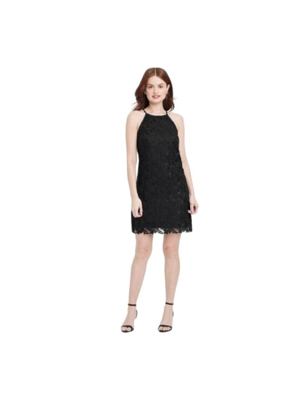 A New Day Black Lace Sleeveless Floral Halter Dress Size S